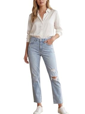 Joe’s Jeans Lara Light Wash Raw Hem Distressed Straight Leg Ankle Jeans